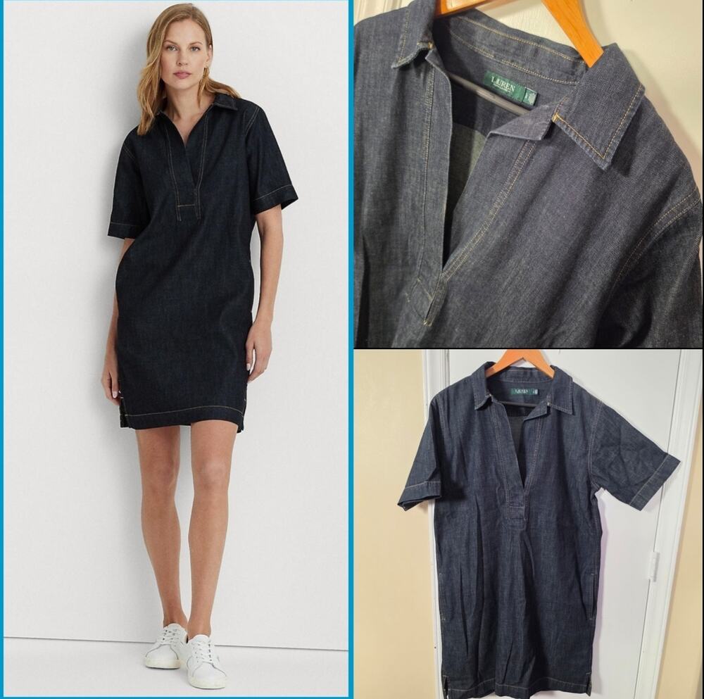Lauren Ralph Lauren Denim Shift Dress Black Size Large Basic Minimalist Casual